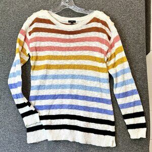 Talbots Striped Rainbow Colorful Pullover Sweater Light Weight Womens Petite Med